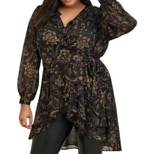 NWT Torrid Boho Fairycore Chiffon Layered Tie Front Surplice Tunic Blouse